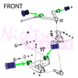 MK3 Supra front suspension diagram with all inner pickup  points highlighted 

mk3 supra, ma70 supra, jza70, ga70, a70, superpro bushings, nightrun garage, poly bushings, toyota supra, bushing upgrade